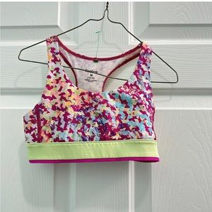 Reebok Girl’s Medium (10-12) Pink Green Blue Patterned Sports Bra